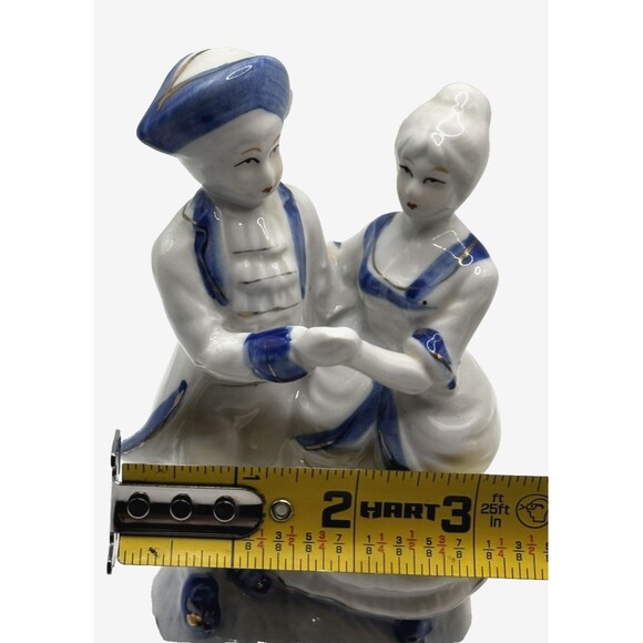 Vintage Colonial Couple Figurine Man Dancing with Lady/ Blue & White Porcelain - Picture 7 of 7